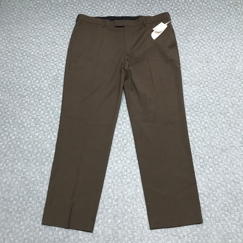 Axist Pants Mens 40x32 Brown Modern Fit Dress Slacks Stretch Flat Front Trousers